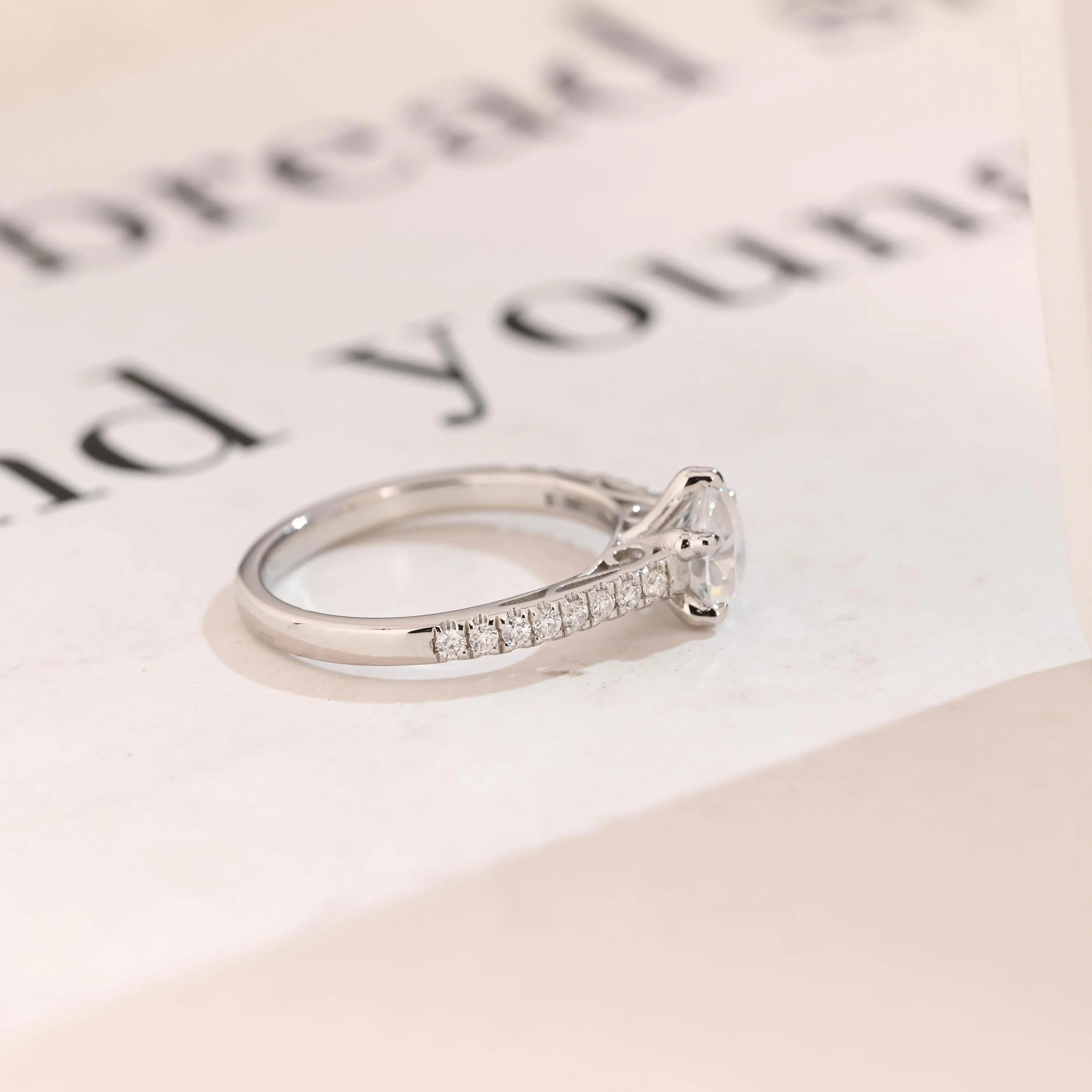 Solid Gold Half Eternity Heart Cut Moissanite Engagement Ring