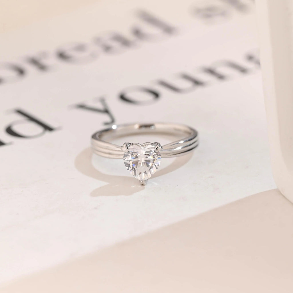 Solid Gold Twisted Band Heart Cut Moissanite Engagement Ring