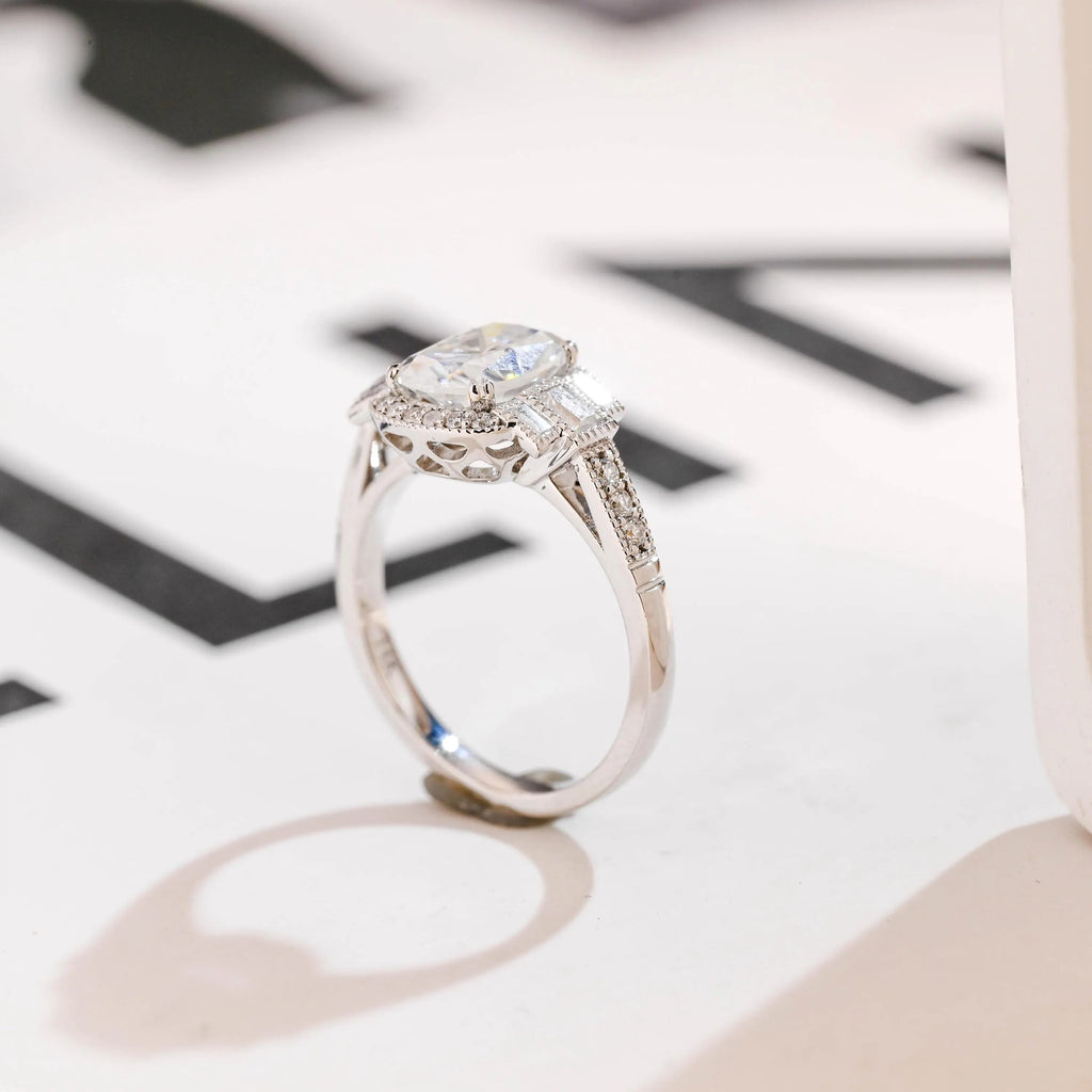 Solid Gold Elongated Cushion Moissanite Engagement Ring, Promise Ring for Her