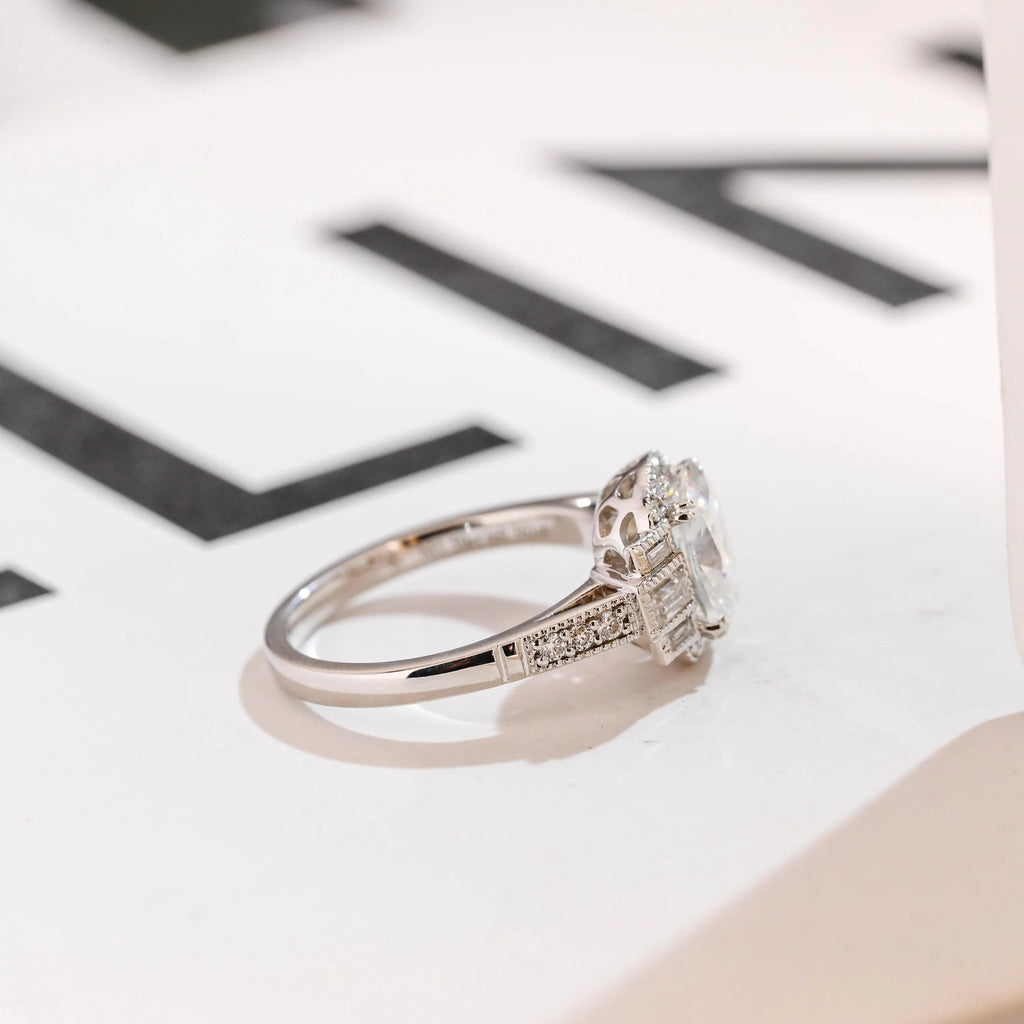 Solid Gold Elongated Cushion Moissanite Engagement Ring, Promise Ring for Her