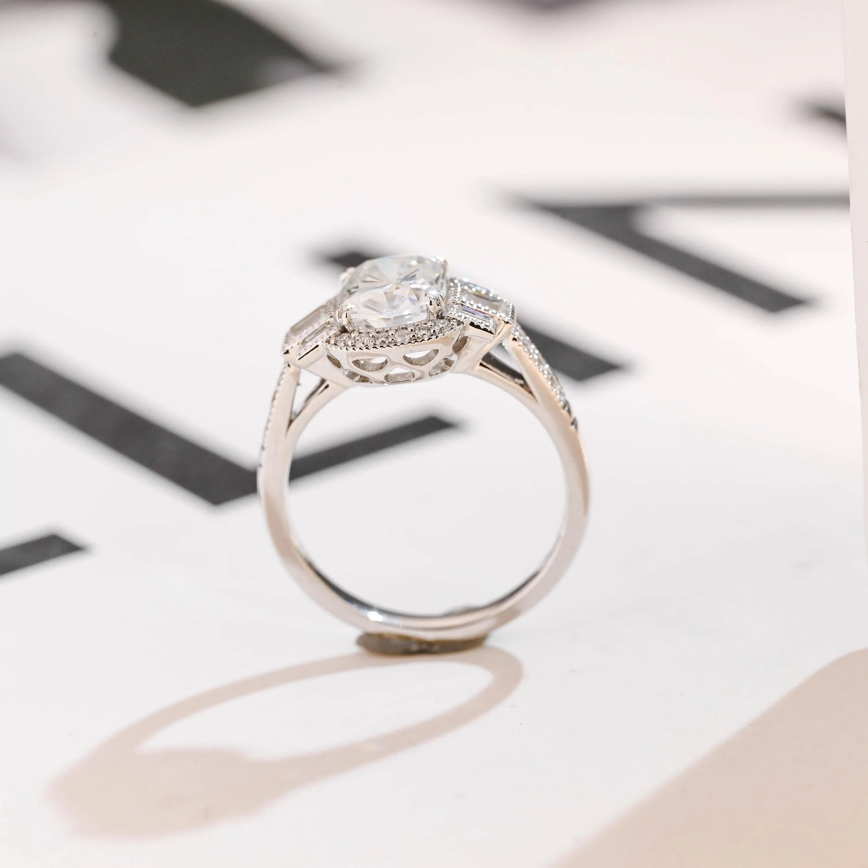Solid Gold Elongated Cushion Moissanite Engagement Ring, Promise Ring for Her