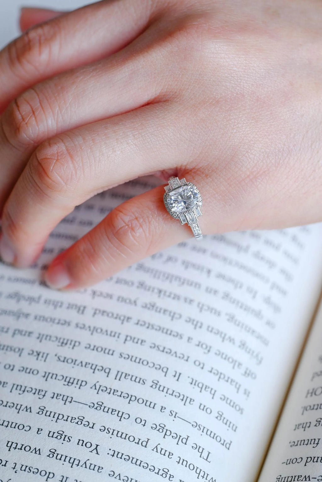 Solid Gold Elongated Cushion Moissanite Engagement Ring, Promise Ring for Her