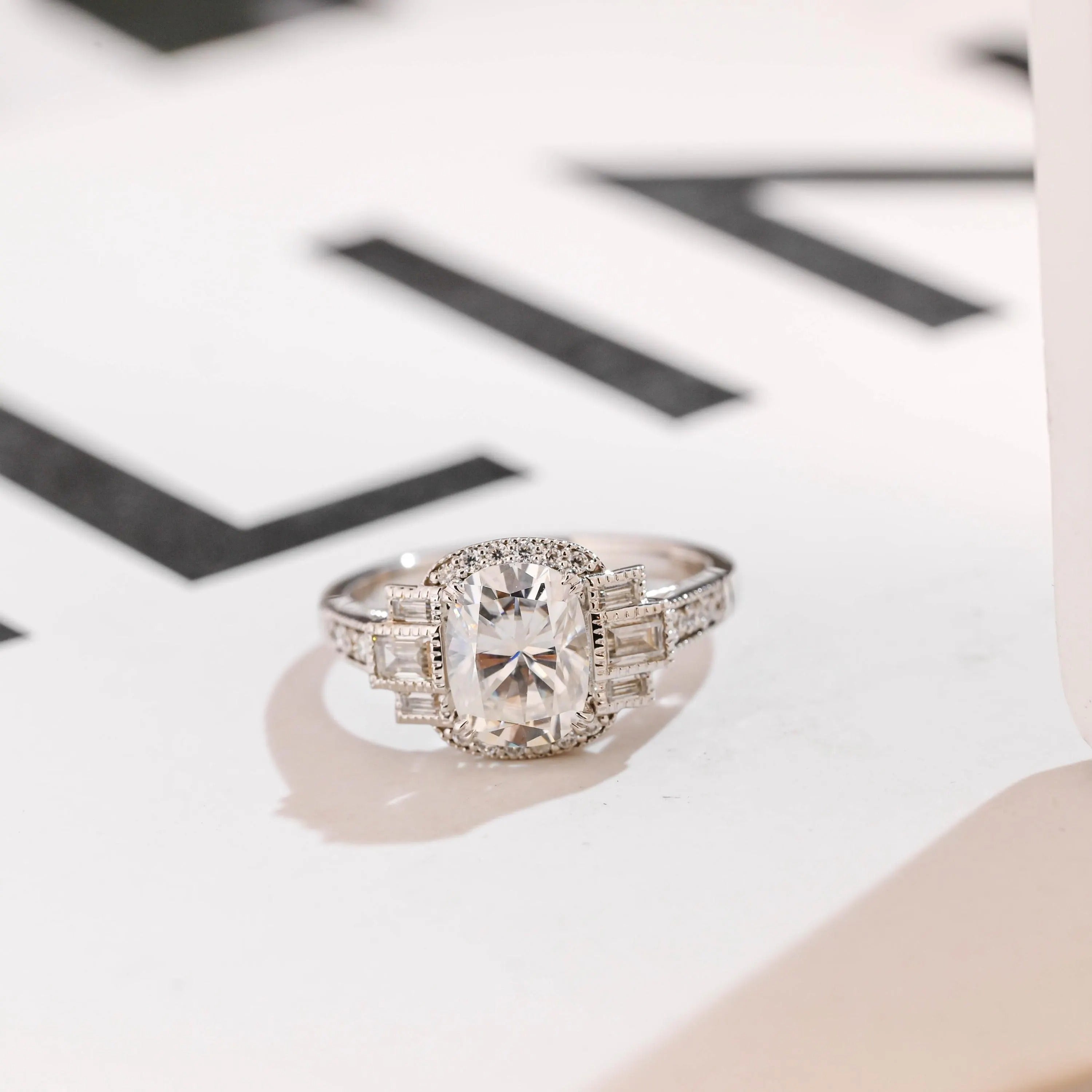 Solid Gold Elongated Cushion Moissanite Engagement Ring, Promise Ring for Her Main image