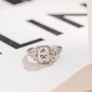 Solid Gold Elongated Cushion Moissanite Engagement Ring, Promise Ring for Her