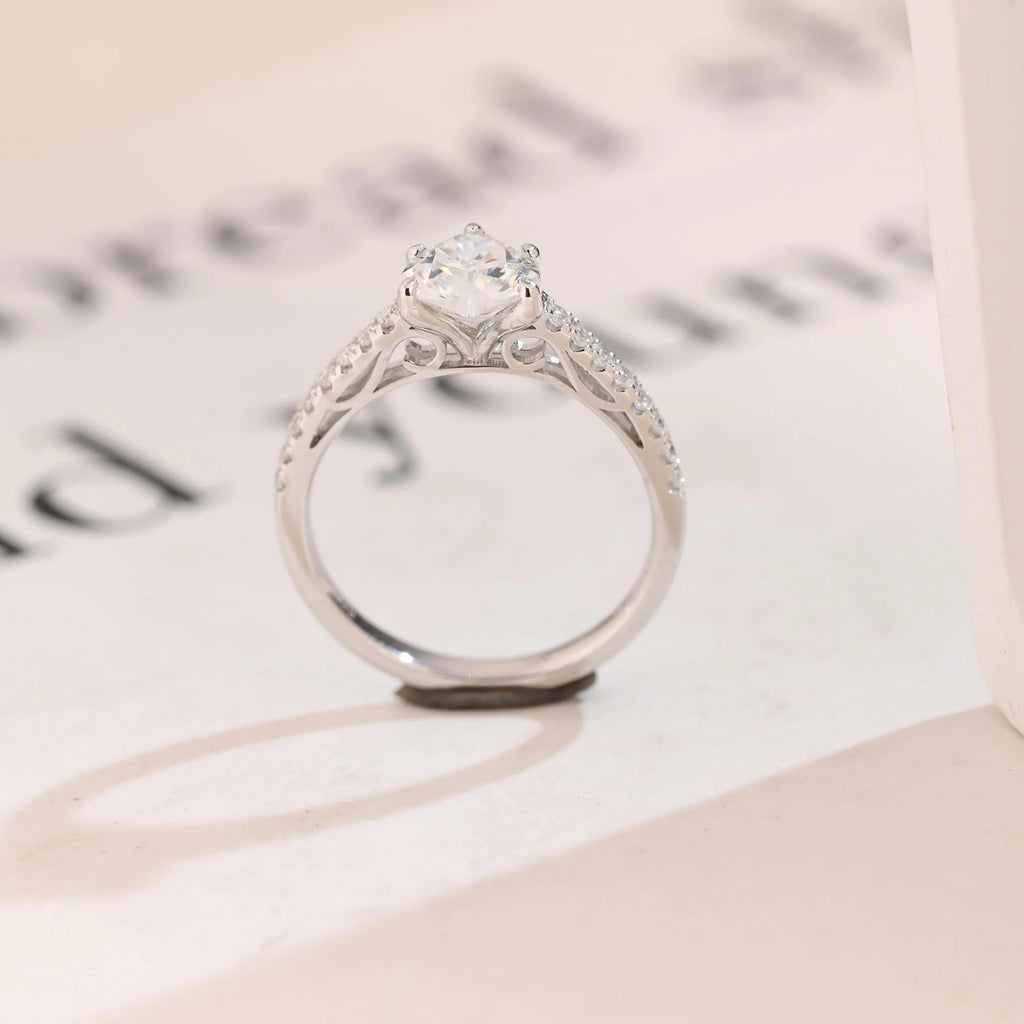 Solid Gold Half Eternity Heart Cut Moissanite Engagement Ring