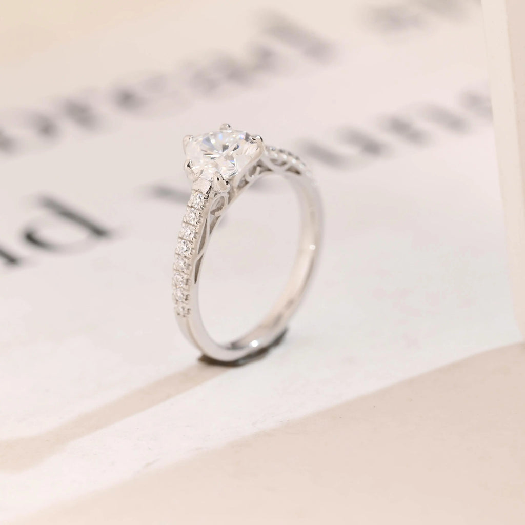 Solid Gold Half Eternity Heart Cut Moissanite Engagement Ring