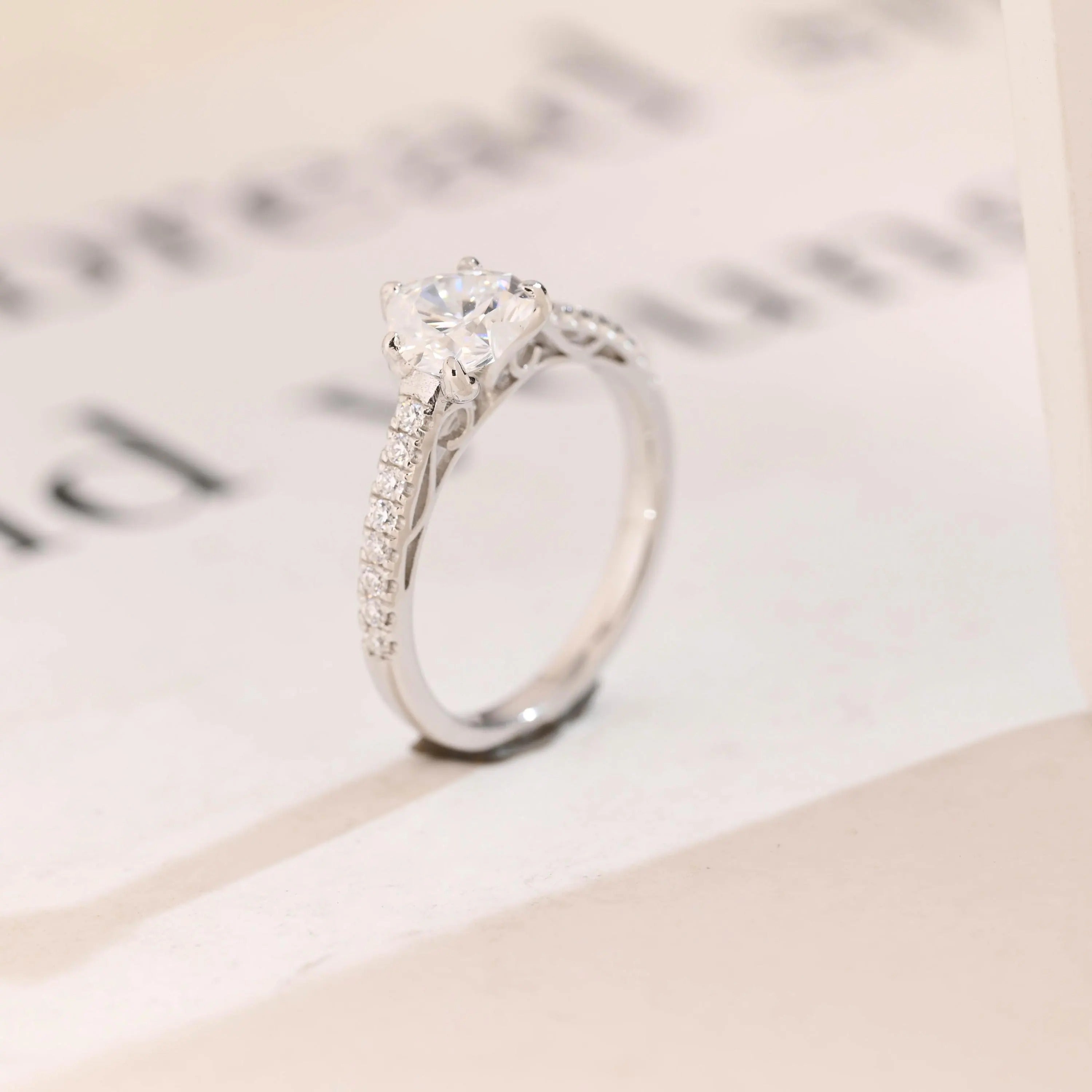 Solid Gold Half Eternity Heart Cut Moissanite Engagement Ring