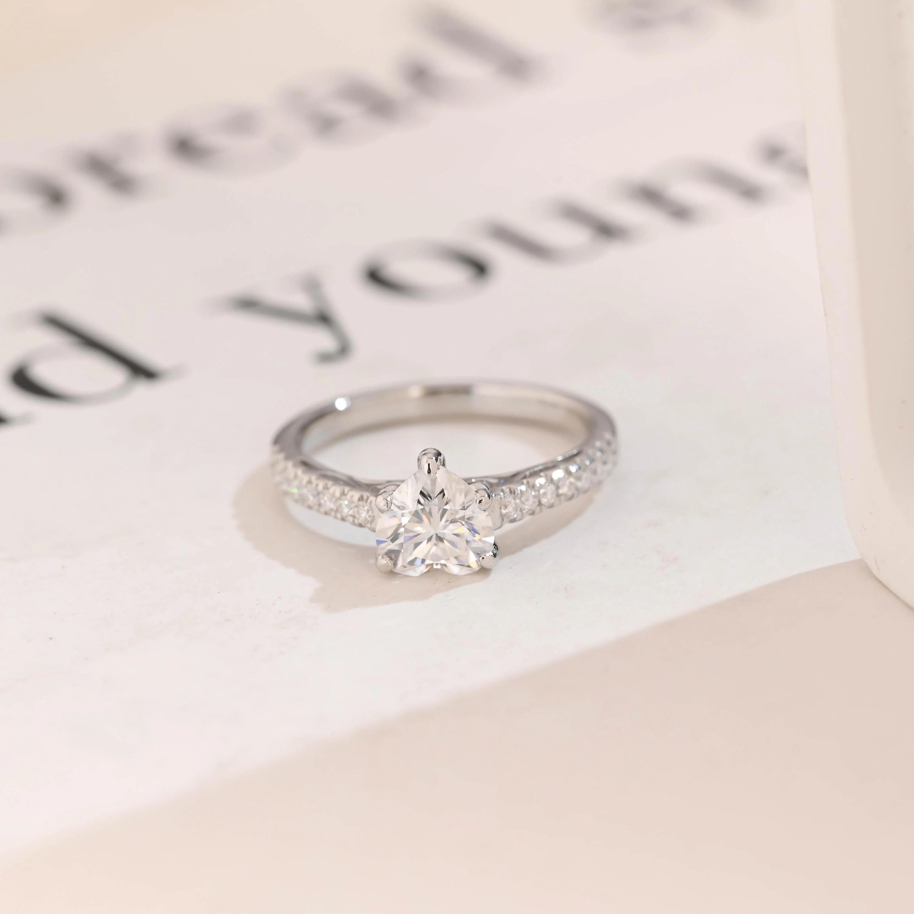 Solid Gold Half Eternity Heart Cut Moissanite Engagement Ring Main image