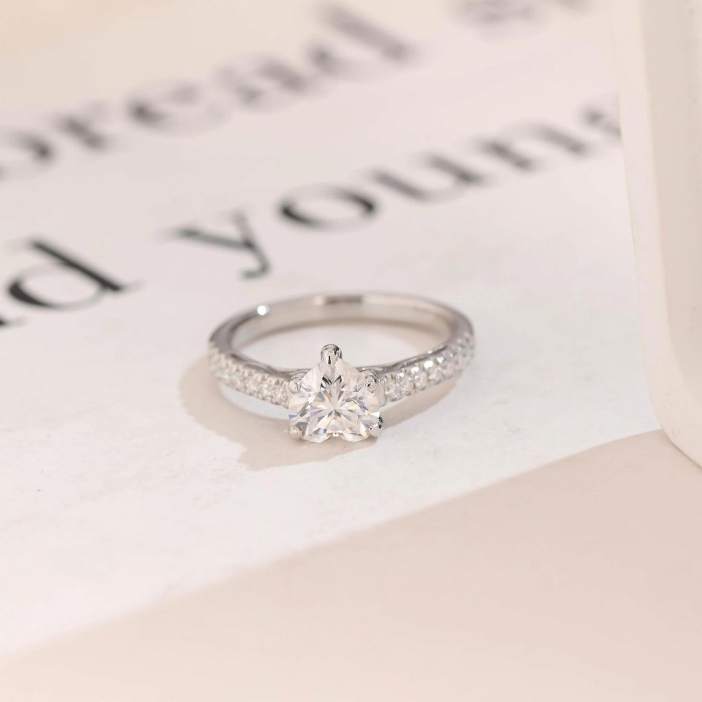 Solid Gold Half Eternity Heart Cut Moissanite Engagement Ring