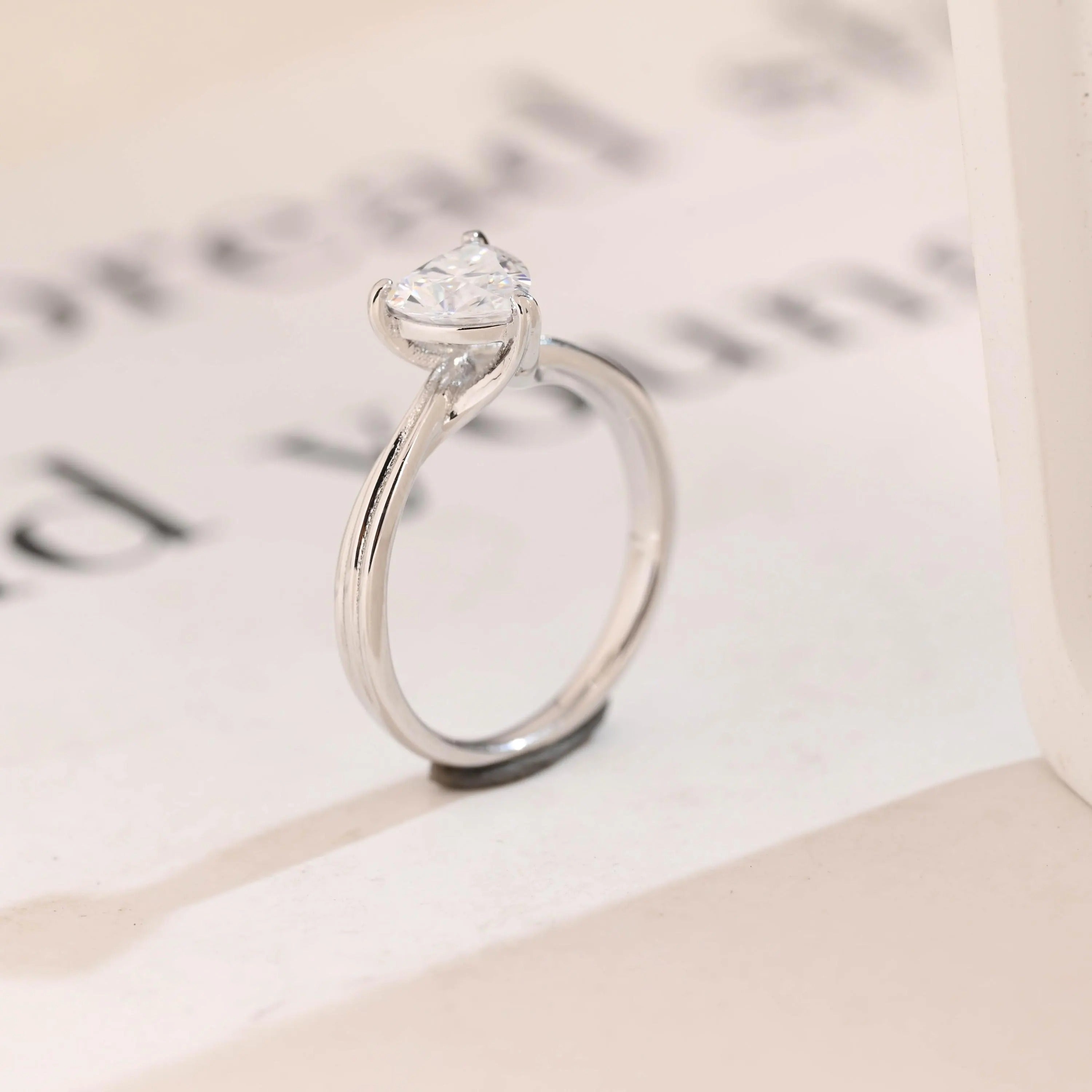 Solid Gold Twisted Band Heart Cut Moissanite Engagement Ring