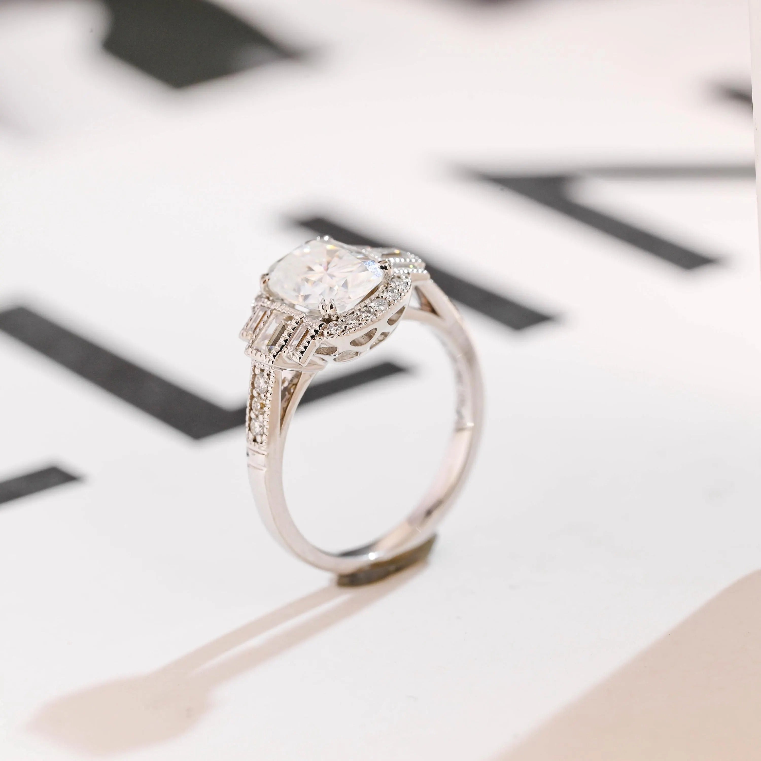 Solid Gold Elongated Cushion Moissanite Engagement Ring, Promise Ring for Her