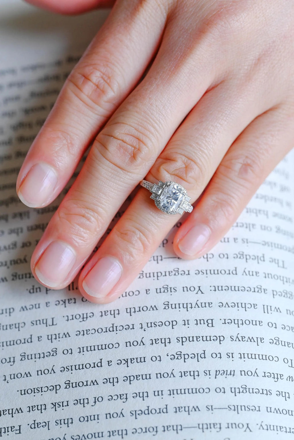 Solid Gold Elongated Cushion Moissanite Engagement Ring, Promise Ring for Her