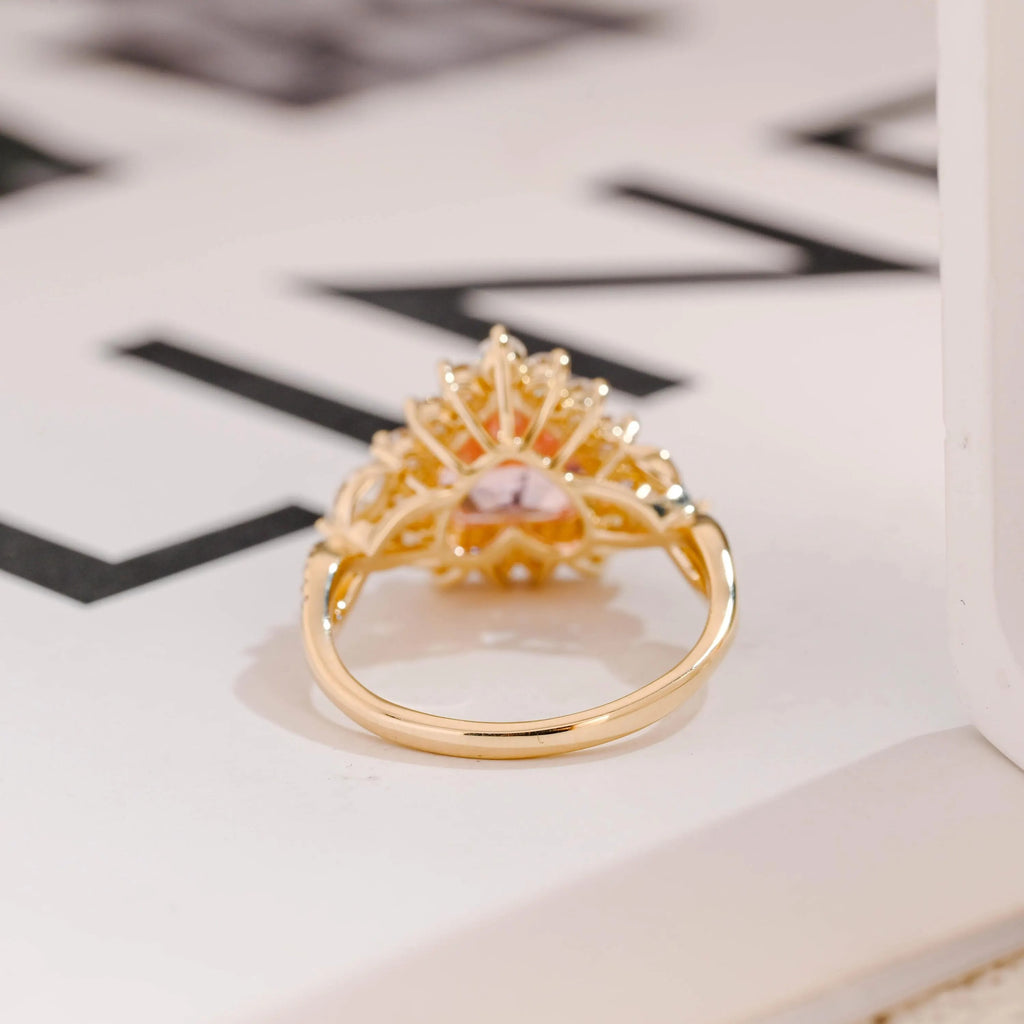 Solid Gold Heart Cut Pink Moissanite Sapphire Engagement Ring