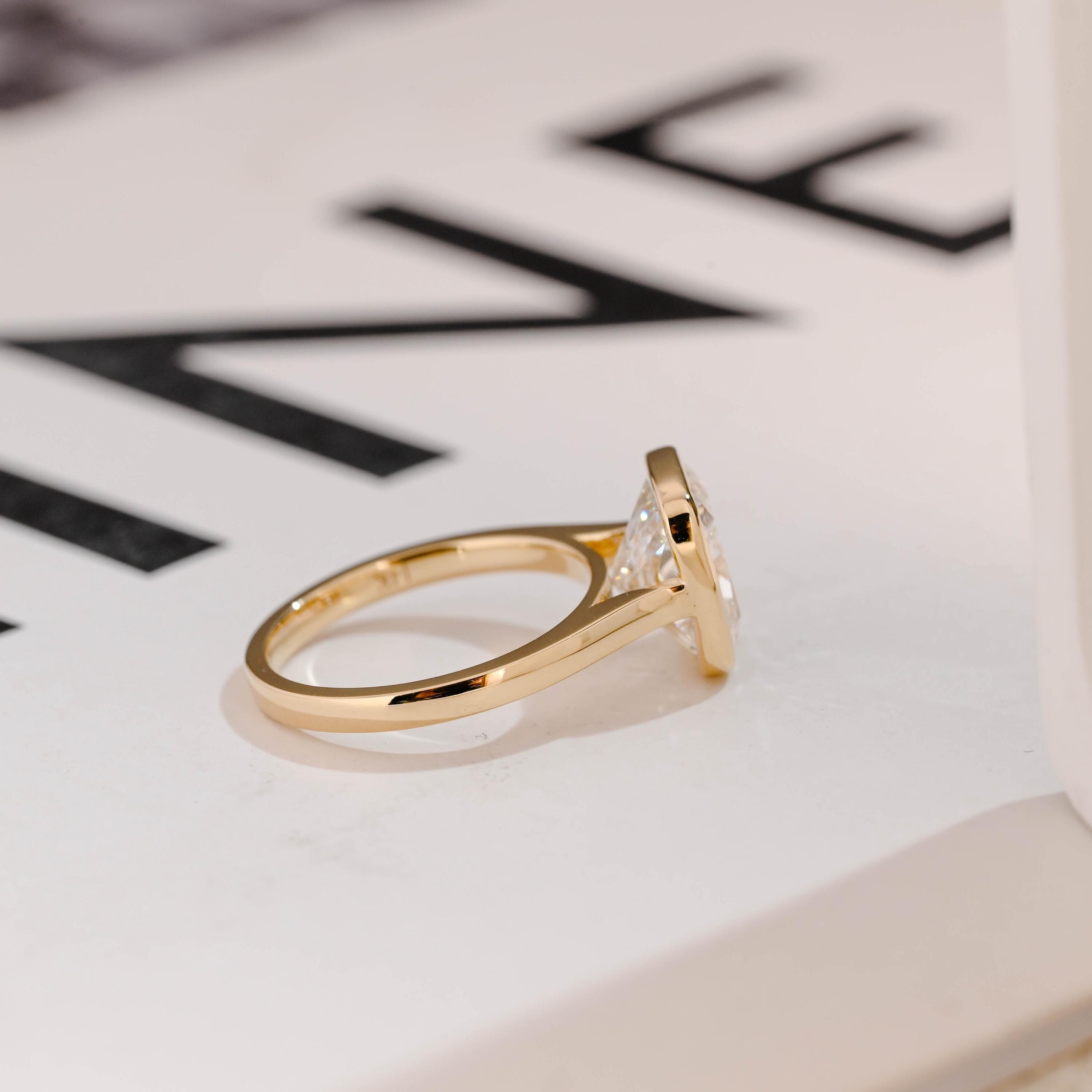 Solid Gold Cushion Cut Moissanite Engagement Ring, Dainty Ring