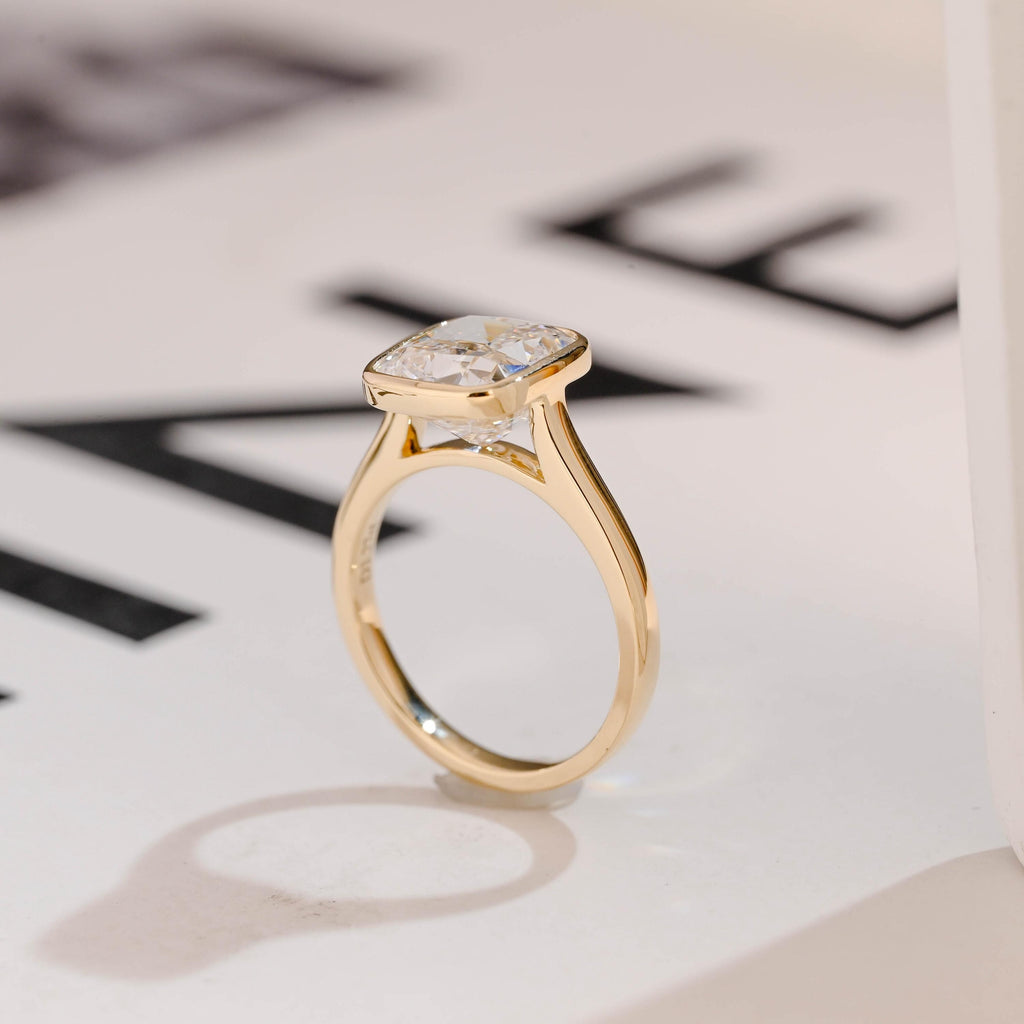 Solid Gold Cushion Cut Moissanite Engagement Ring, Dainty Ring