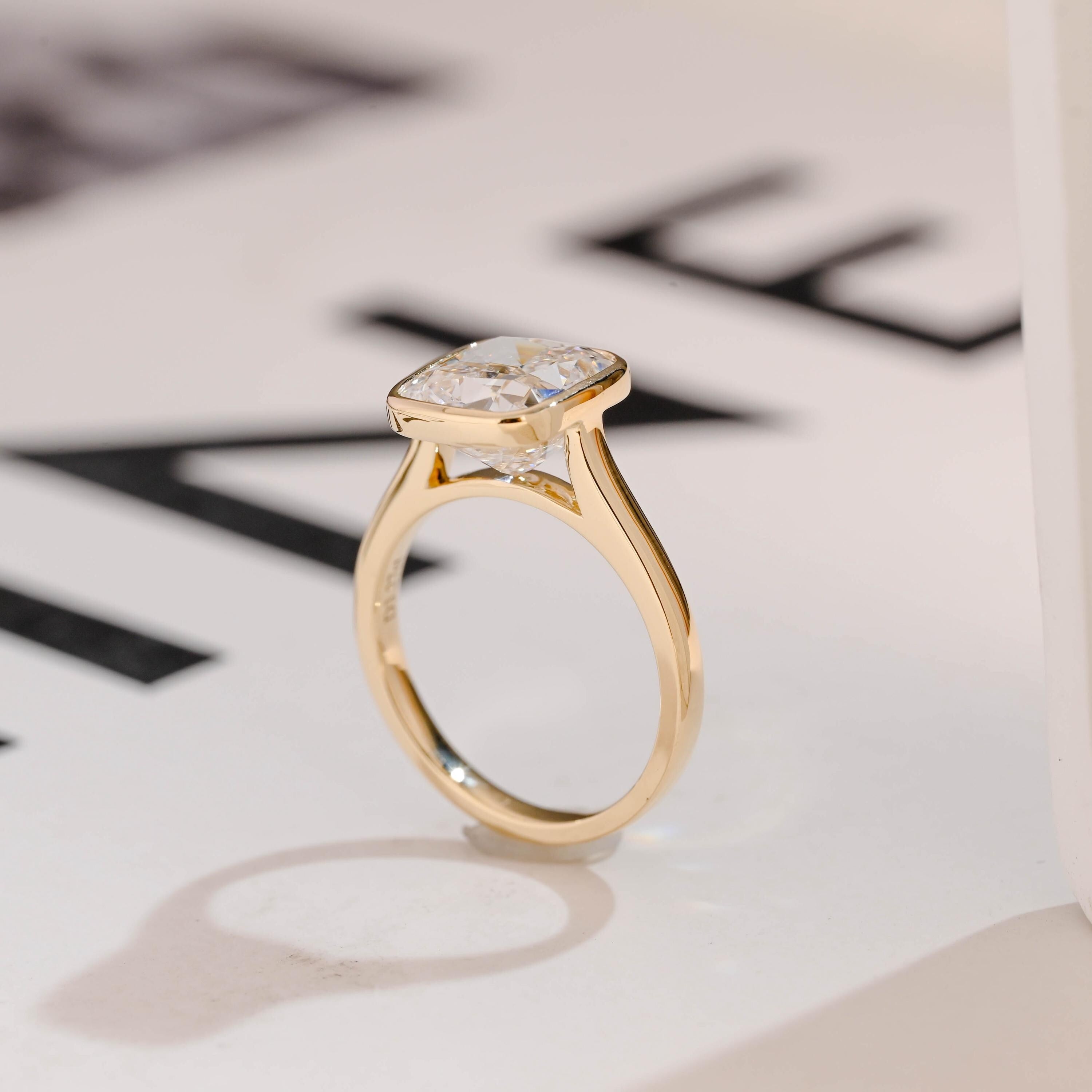 Solid Gold Cushion Cut Moissanite Engagement Ring, Dainty Ring