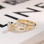 Solid Gold Oval Cut Moissanite Wedding Band Set, bridal engagement ring
