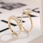 Solid Gold Oval Cut Moissanite Wedding Band Set, bridal engagement ring