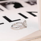 Solid Gold Emerald Cut Moissanite Engagement Ring, Half Eternity & Hidden Halo Promise Ring
