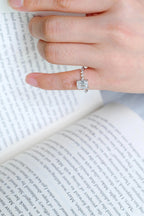 Solid Gold Emerald Cut Moissanite Engagement Ring, Half Eternity & Hidden Halo Promise Ring