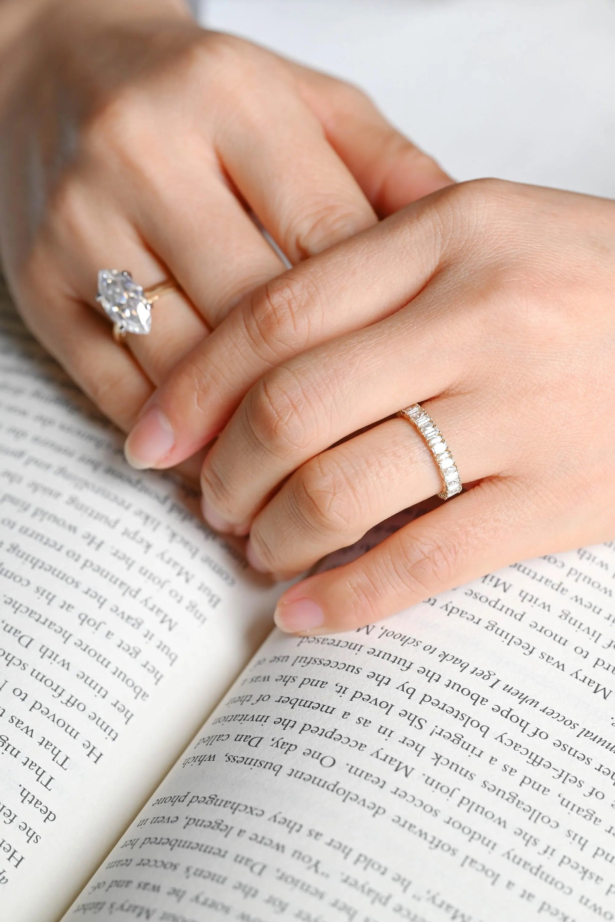 Solid Gold Marquise Cut Moissanite Wedding Band Set