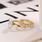 Solid Gold Marquise Cut Moissanite Wedding Band Set