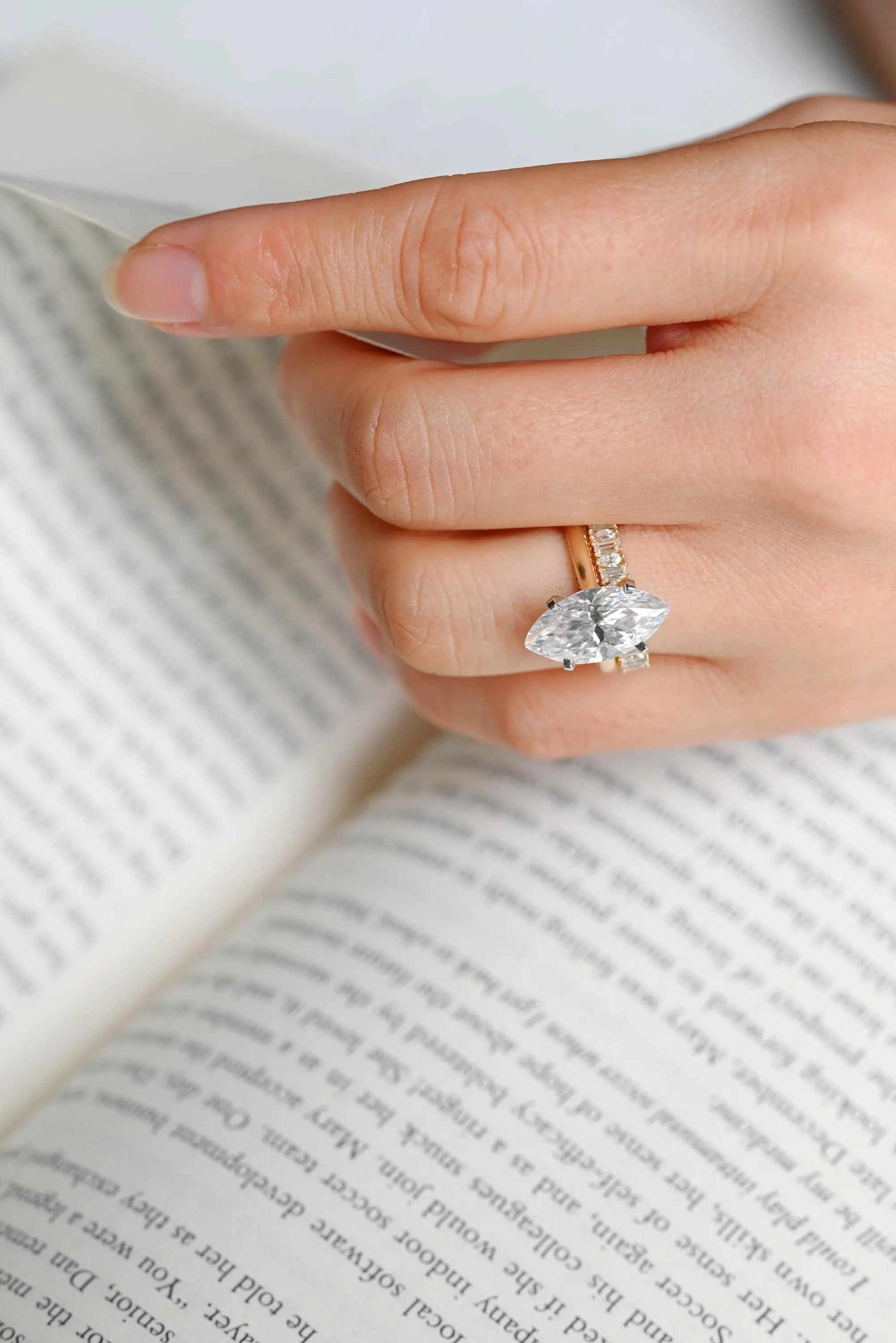 Solid Gold Marquise Cut Moissanite Wedding Band Set