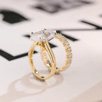 Solid Gold Marquise Cut Moissanite Wedding Band Set