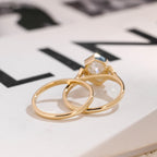 Solid Gold Hexagon Moissanite Engagement Ring Set, Bezel Ring Wedding Band Set