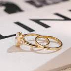 Solid Gold Hexagon Moissanite Engagement Ring Set, Bezel Ring Wedding Band Set
