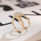 Solid Gold Hexagon Moissanite Engagement Ring Set, Bezel Ring Wedding Band Set
