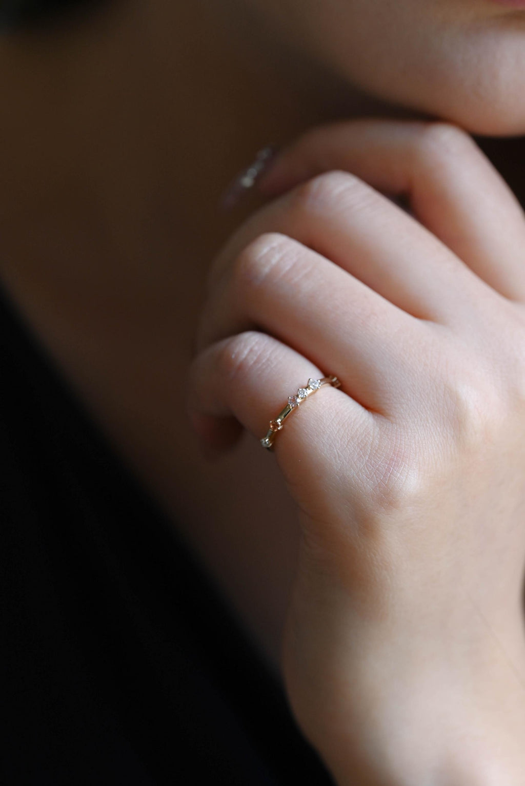Dainty Solid Gold Ring with Gemstones, Minimalist Stacking Ring
