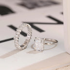 Solid Gold Crushed Ice Radiant Moissanite Wedding Band Set