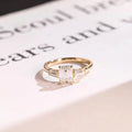 Solid Gold Emerald Moissanite Engagement Ring, Three Stone Ring
