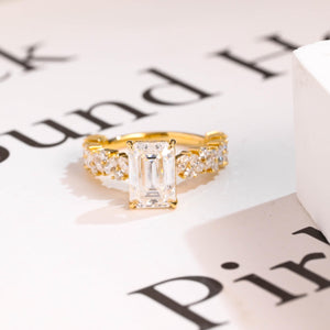 Solid Gold Emerald Cut Moissanite Engagement Ring, Proposal Ring