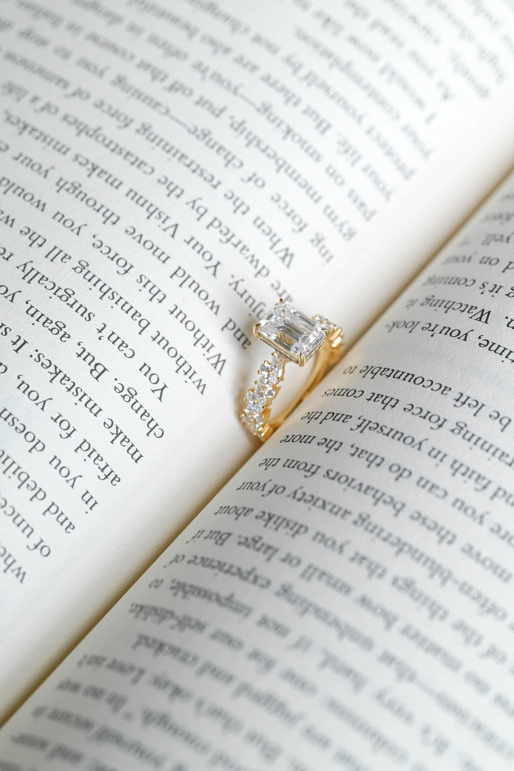 Solid Gold Emerald Cut Moissanite Engagement Ring, Proposal Ring