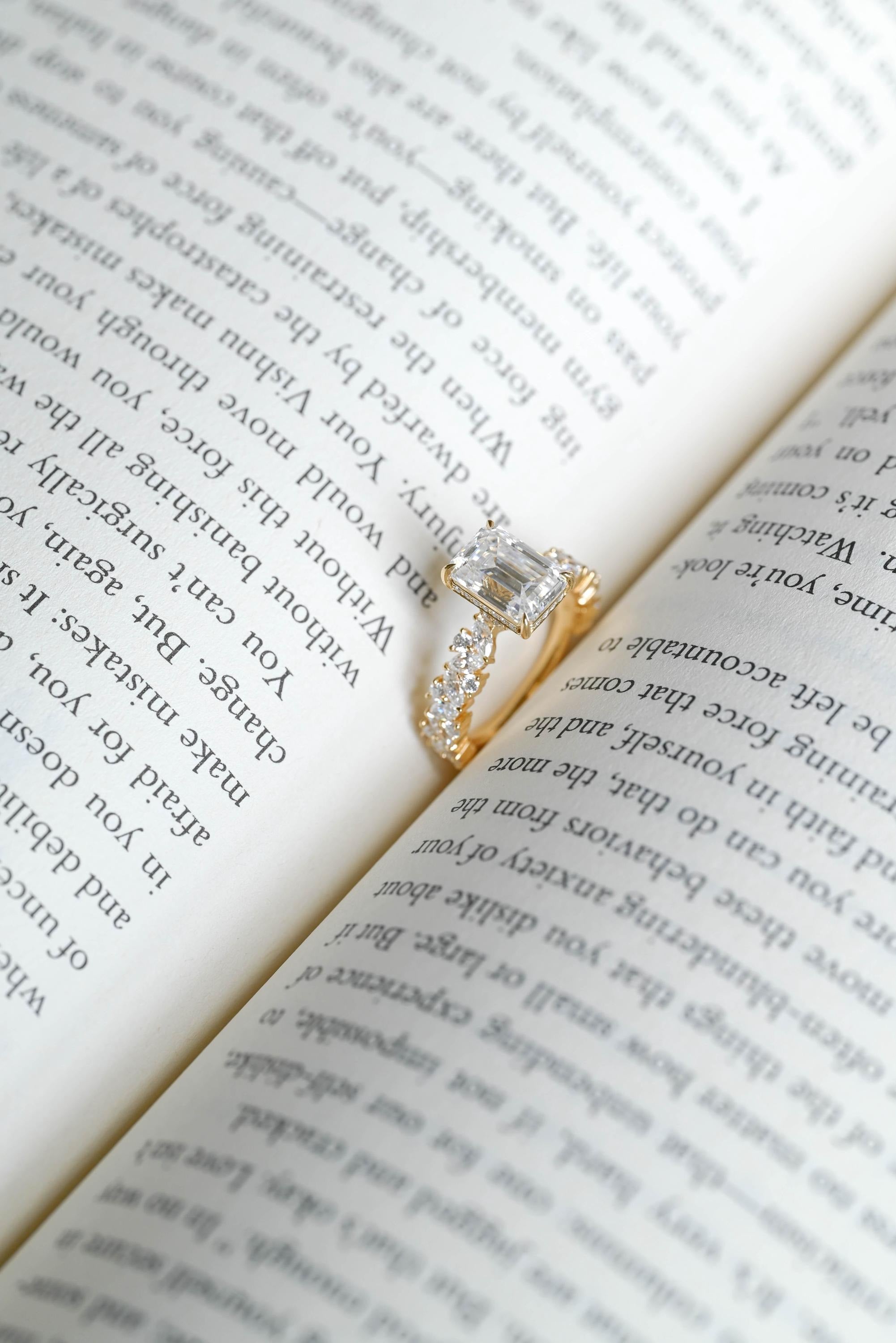 Solid Gold Emerald Cut Moissanite Engagement Ring, Proposal Ring