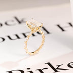 Solid Gold Elongated-Emerald Cut Moissanite Engagement Ring, Eternity Pave Ring ONLY RING