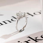 Solid Gold Emerald Cut Moissanite Engagement Ring With Trapezoid Accent, Three Stone Ring