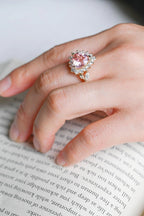 Solid Gold Heart Cut Pink Moissanite Sapphire Engagement Ring