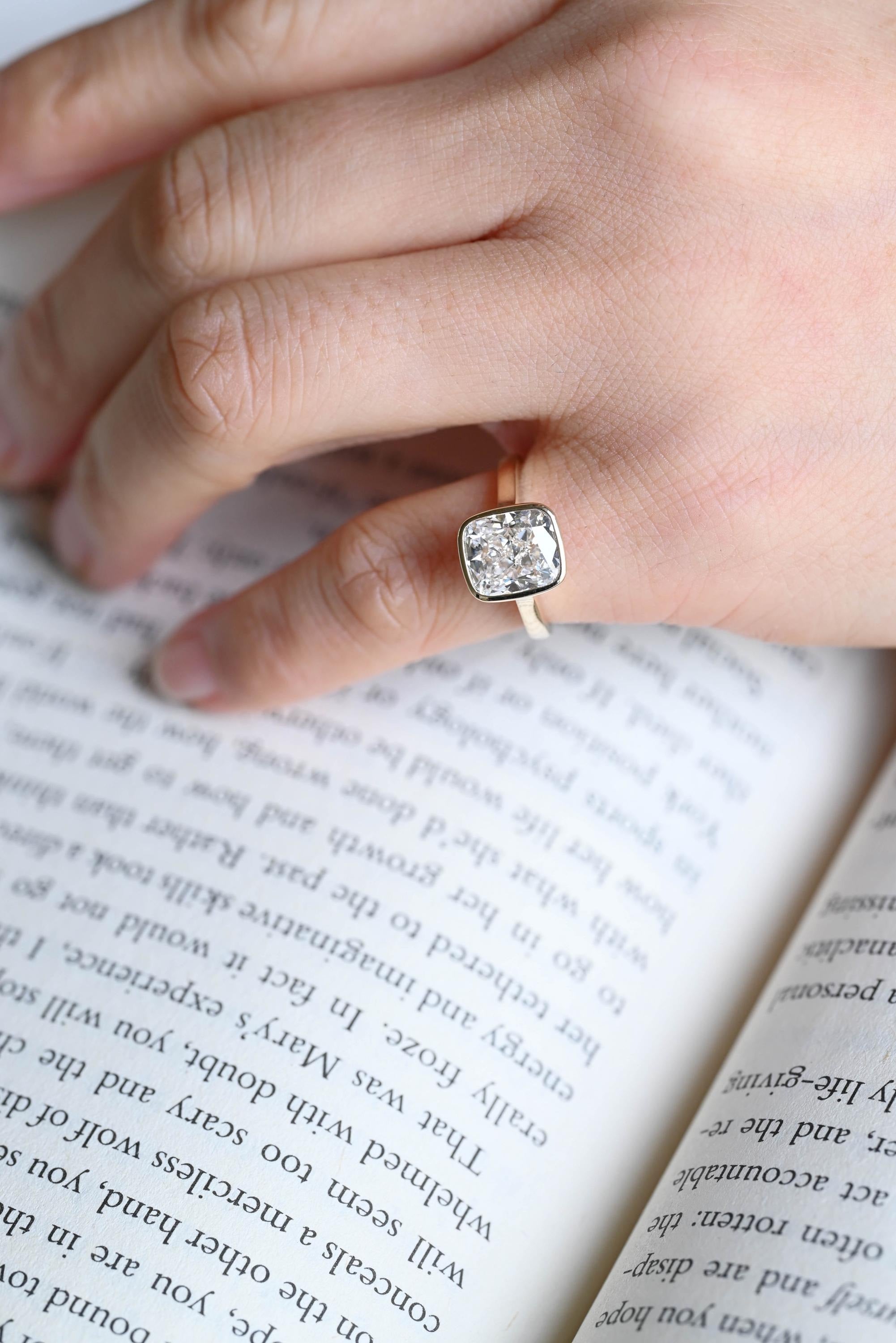 Solid Gold Cushion Cut Moissanite Engagement Ring, Dainty Ring