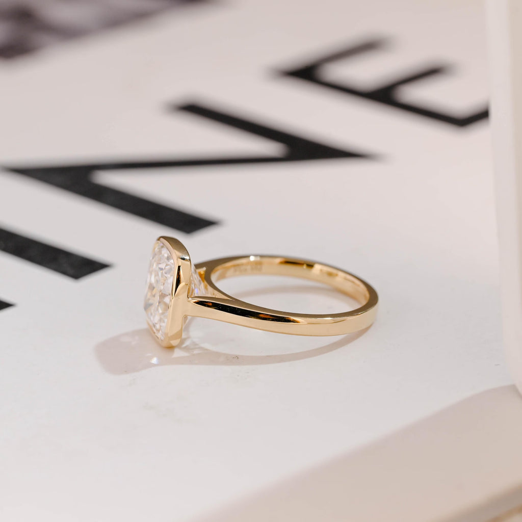 Solid Gold Cushion Cut Moissanite Engagement Ring, Dainty Ring