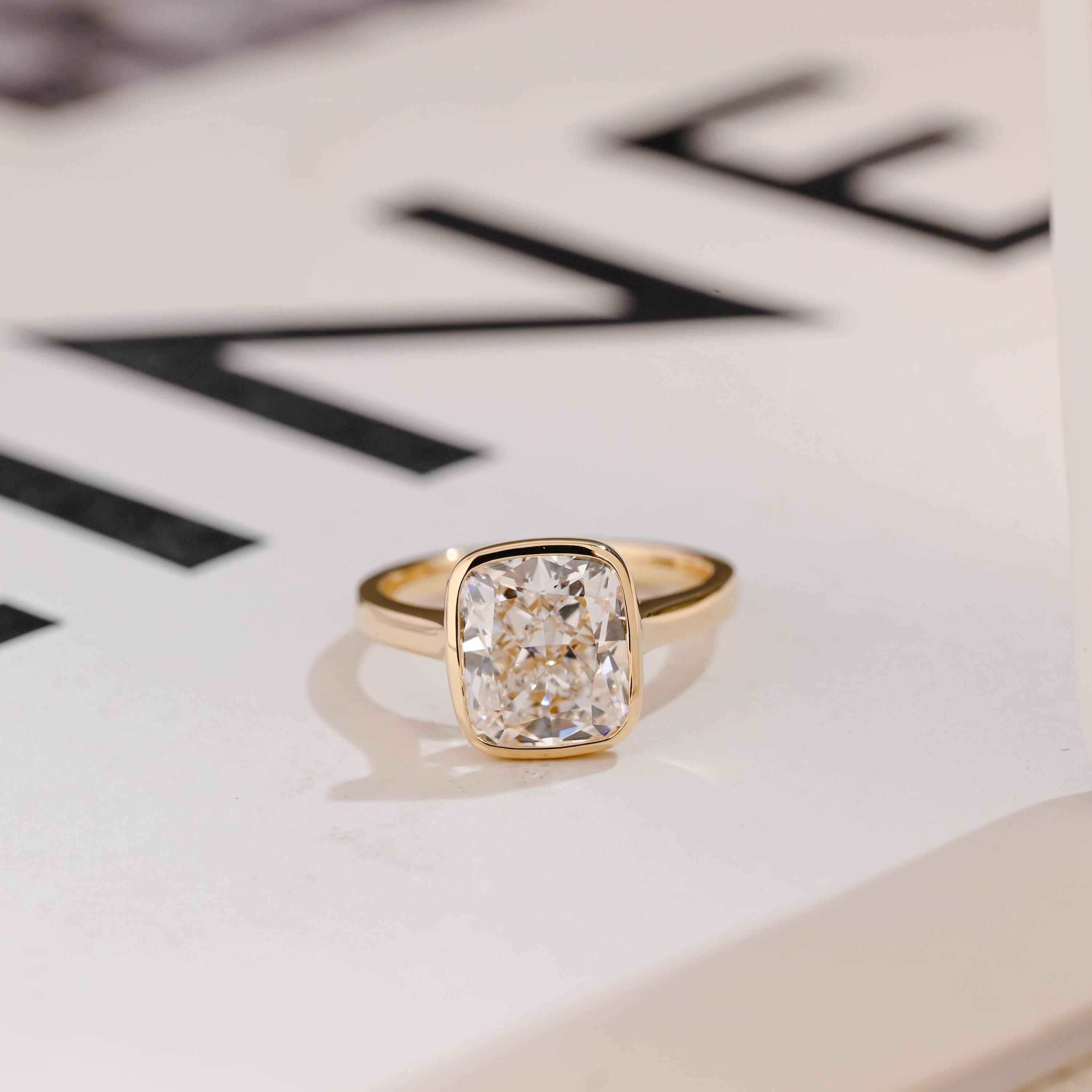 Solid Gold Cushion Cut Moissanite Engagement Ring, Dainty Ring Main image