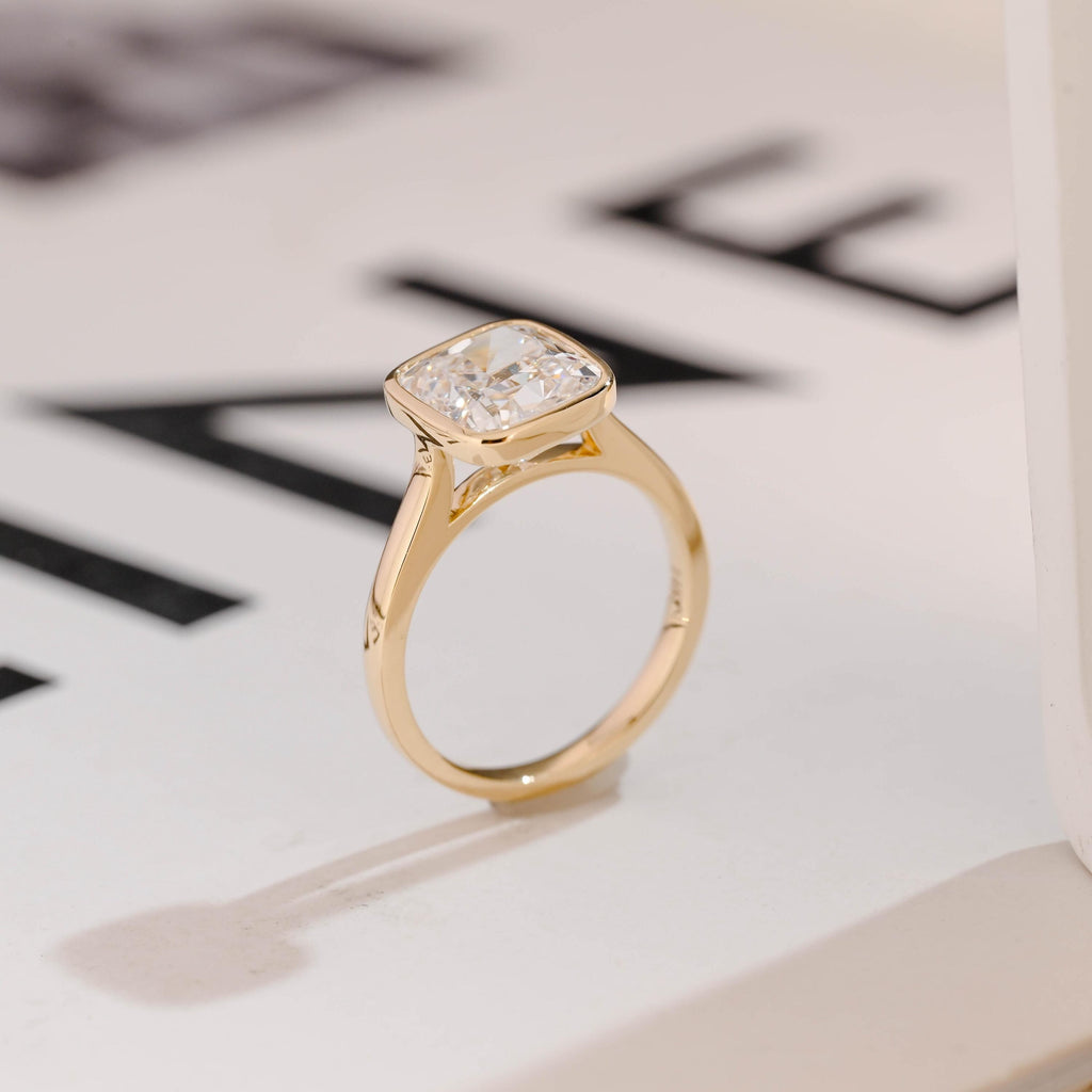 Solid Gold Cushion Cut Moissanite Engagement Ring, Dainty Ring