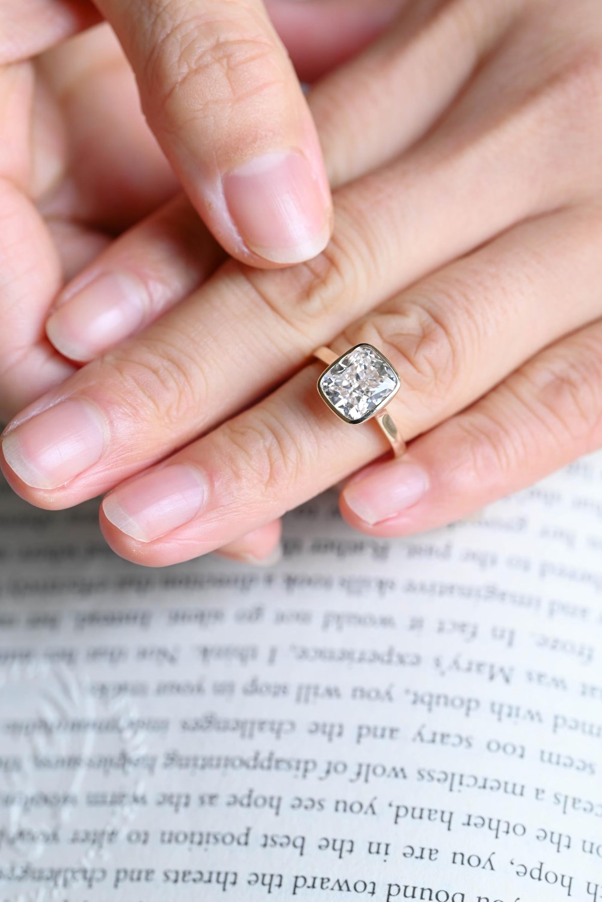 Solid Gold Cushion Cut Moissanite Engagement Ring, Dainty Ring