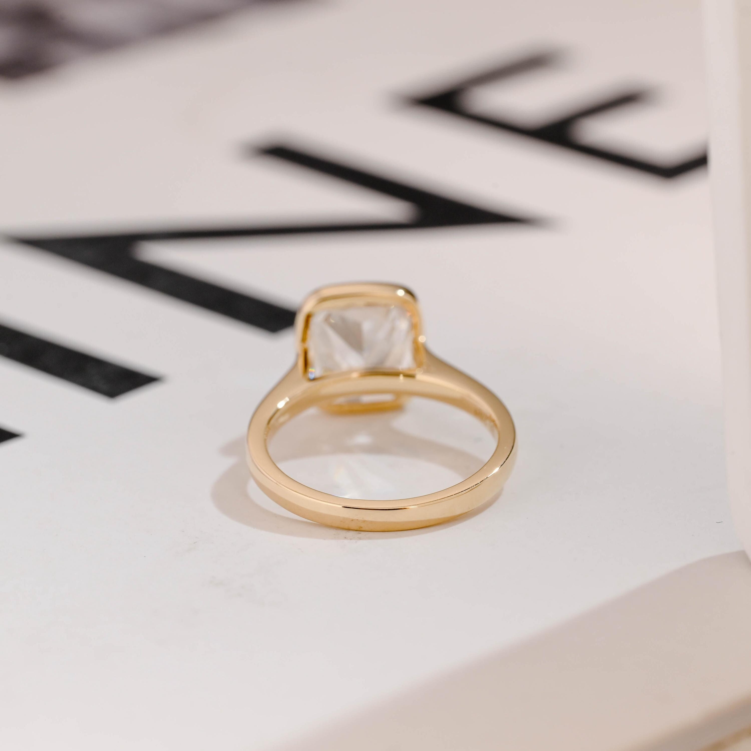 Solid Gold Cushion Cut Moissanite Engagement Ring, Dainty Ring