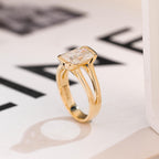 Solid Gold Radiant Cut Moissanite Bezel Engagement Ring, Split Shank Ring,