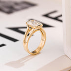 Solid Gold Radiant Cut Moissanite Bezel Engagement Ring, Split Shank Ring,