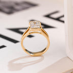 Solid Gold Radiant Cut Moissanite Bezel Engagement Ring, Split Shank Ring,
