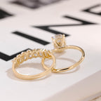 Solid Gold Oval Cut Moissanite Wedding Band Set, bridal engagement ring